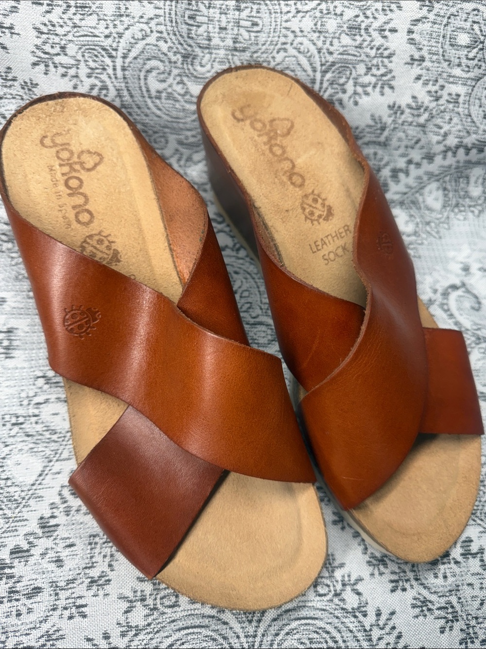 Women's Yokono Tan Leather Crisscross Slide Sandals - Size 8